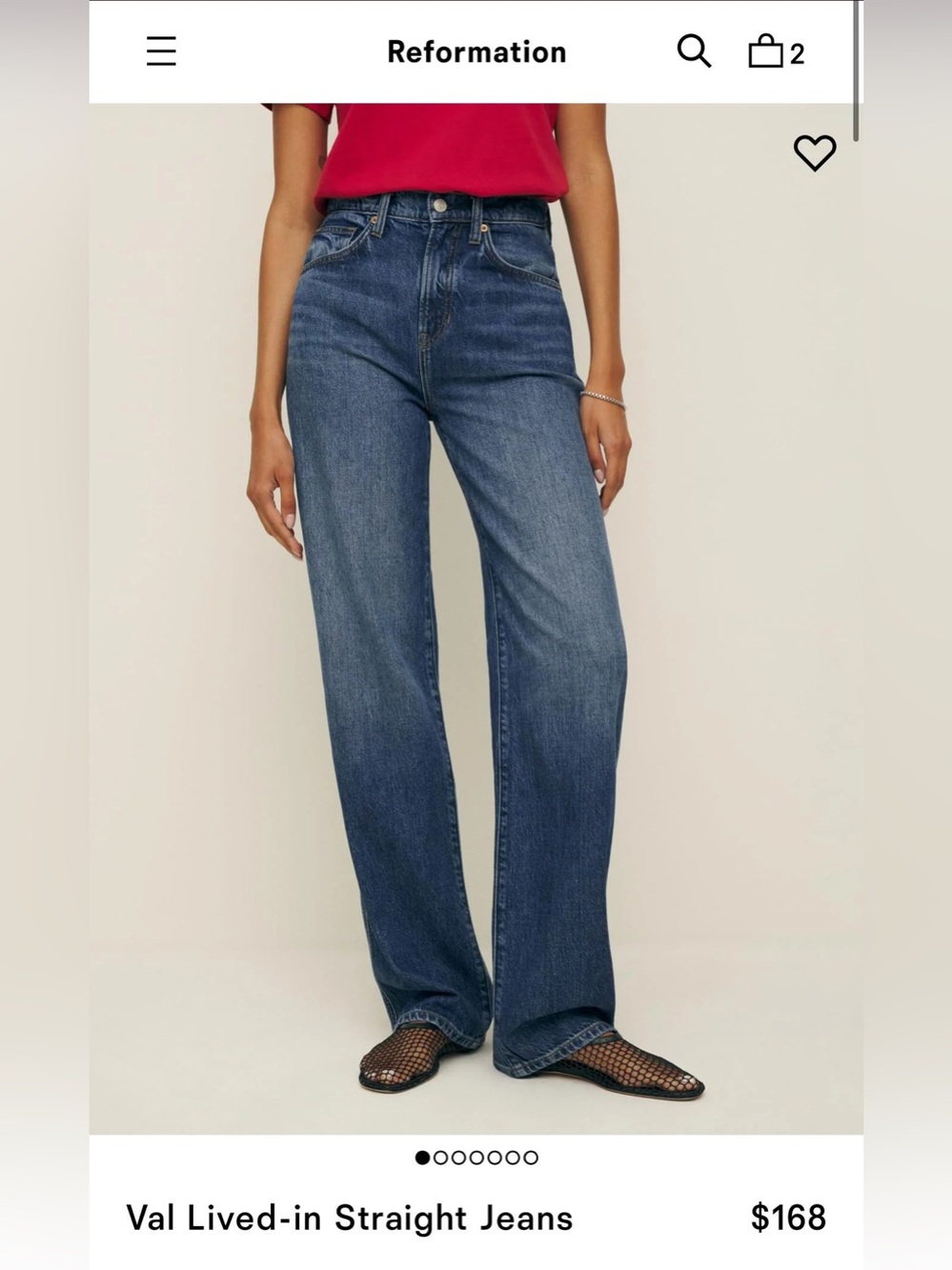 Reformation Val Lived In Straight Leg Jeans in Dark Blue Wash Size 26